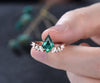 Vintage 7x10mm kite cut green emerald engagement ring 14k rose gold marquise unique engagement ring for women antique diamond promise ring