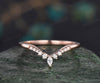 Vintage Curved V shaped diamond wedding band 14k 18k rose gold art deco unique moissanite wedding ring band dainty anniversary ring women