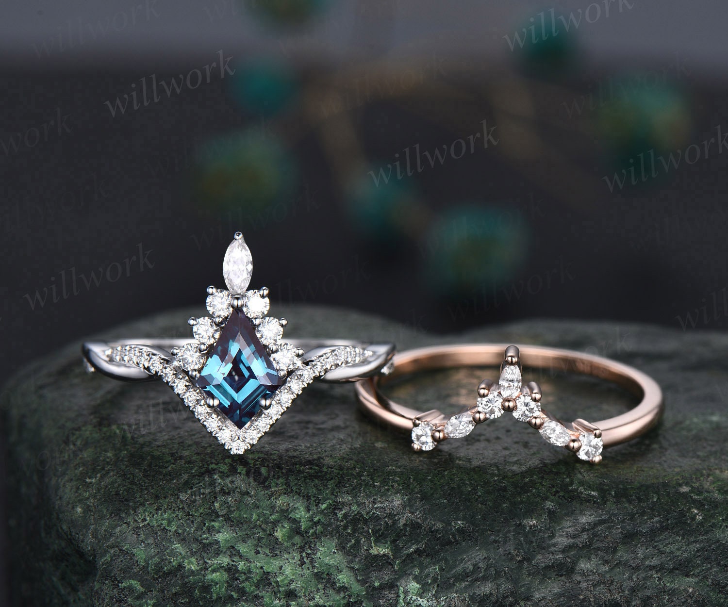 Vintage Alexandrite Engagement Ring Kite Shaped Alexandrite retailer Art Deco Wedding Ring Unique Alexandrite Ring For Women Anniversary Gift For Her