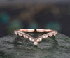 Milgrain diamond wedding band 14k rose gold vintage unique half eternity curved V shaped moissanite wedding ring band anniversary ring gift