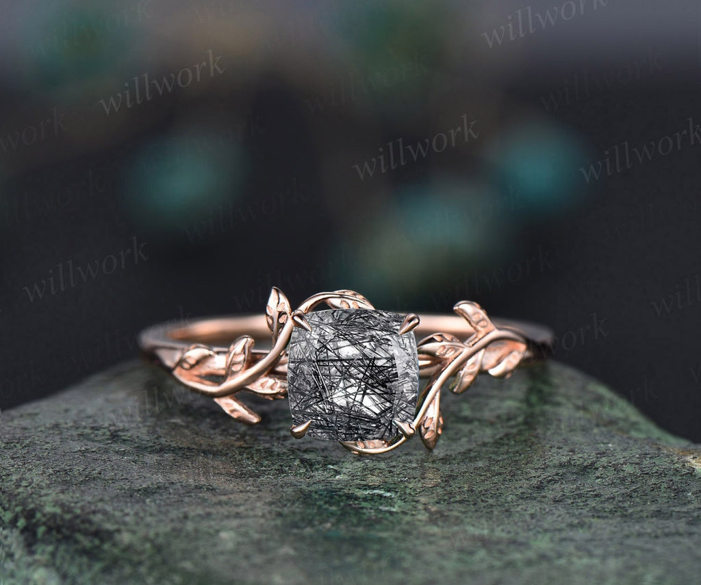 3 PC Black rutilated Quartz Ring, hotsell Engagement Ring Set, Rutilated Quartz Ring, Rose Gold Ring, Wedding Ring, Vintage Art Deco Ring, Promise