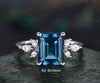 4ct Emerald cut London blue topaz engagement ring 14k white gold marquise cut diamond ring women unique anniversary wedding promise ring