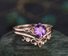 Unique hexagon cut purple Amethyst engagement ring set 14k rose gold solitaire Norse Viking ring Jewelry vintage wedding ring set for women