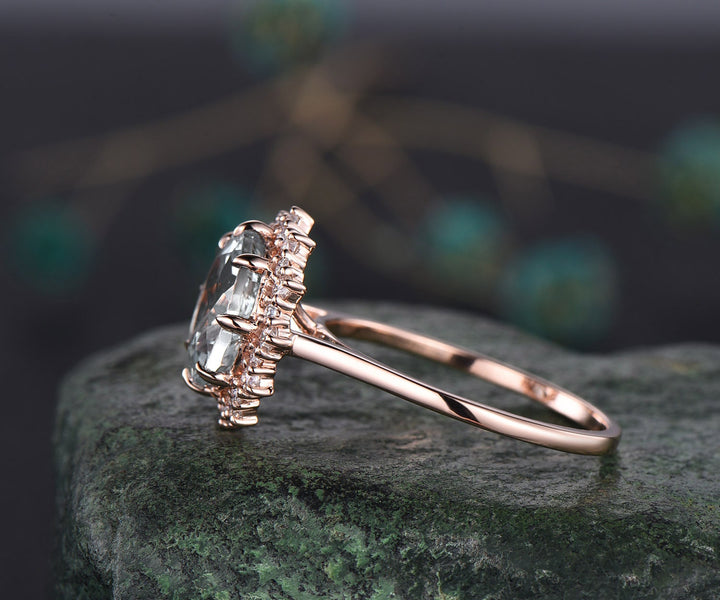 4ct round moissanite engagement ring solid 14k rose gold snowdrift halo diamond ring women promise anniversary wedding ring fine jewelry