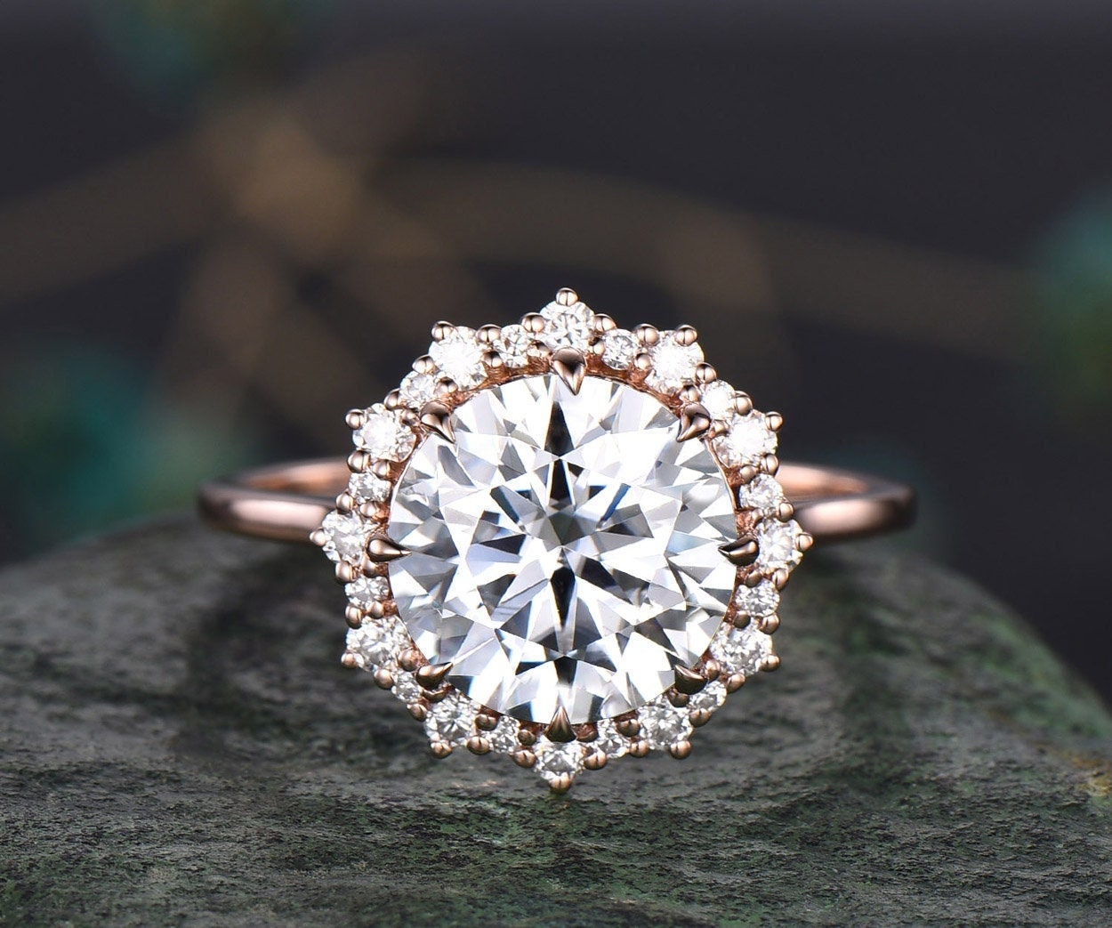 4ct round moissanite engagement ring solid 14k rose gold snowdrift hal ...
