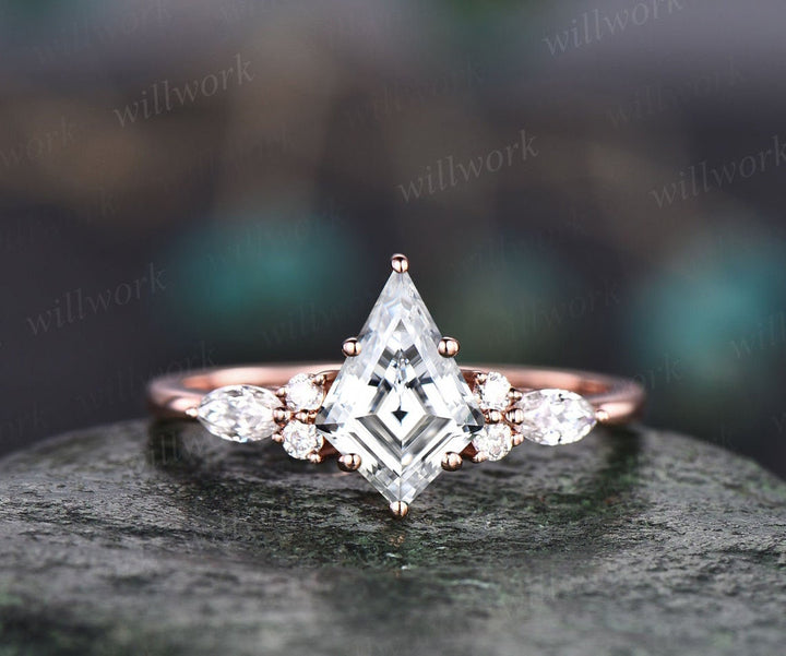 7x10mm kite cut Moissanite engagement ring set solid 14k rose gold marquise cut diamond ring women unique promise anniversary ring gift