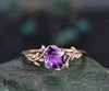 Twig Asscher cut purple Amethyst engagement ring 14k rose gold leaf branch Nature inspired solitaire promise wedding anniversary ring women