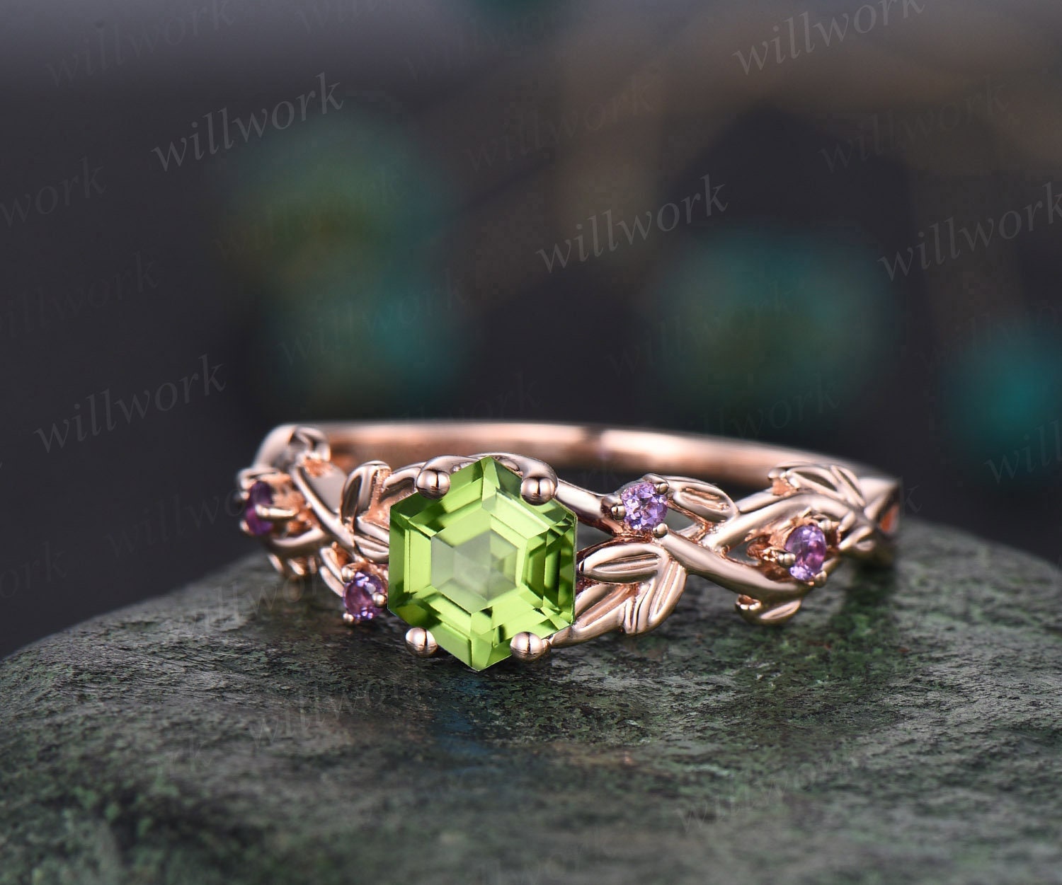 Peridot Garnet Diamond Infinity ring - 14K White Gold |JewelsForMe