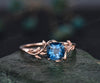 Twig cushion cut London blue topaz engagement ring rose gold leaf nature inspired engagement ring solitaire promise wedding ring women gift