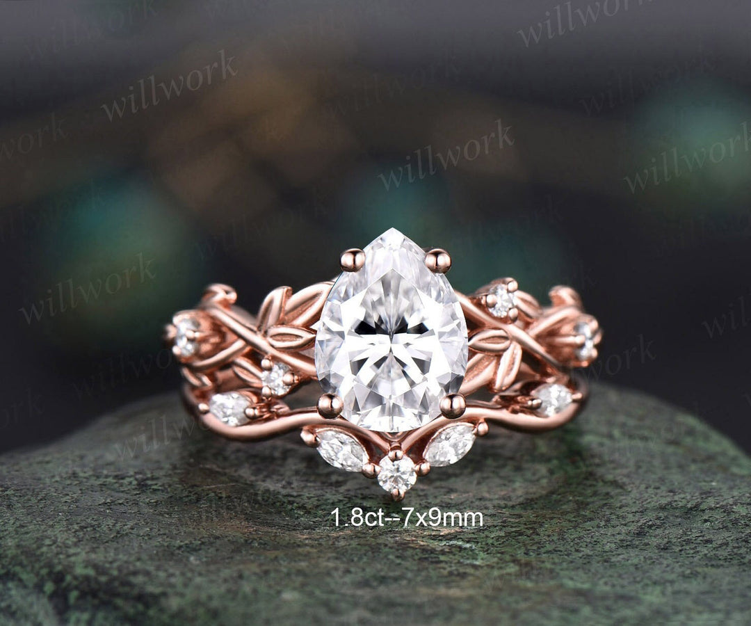 Nature Inspired Diamond Wedding Band White Gold Vintage Floral