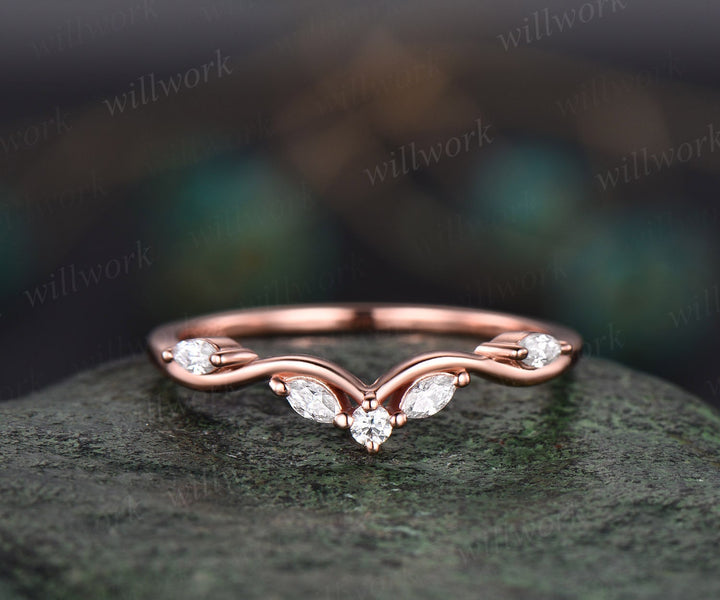2ct Twig round cut Moissanite engagement ring set 14k rose gold five stone leaf branch Nature inspired diamond wedding ring set for women