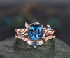 Twig cushion London blue topaz engagement ring set leaf branch rose gold three stone moissanite unique nature inspired wedding ring women