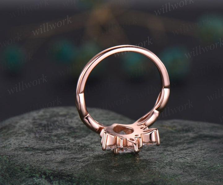 Morganite ring vintage pear shaped Morganite engagement ring set cluster rose gold ring marquise cut diamond promise  bridal ring set women
