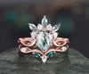 Vintage pear shaped green moss agate engagement ring set art deco crown cluster moissanite rose gold ring unique anniversary ring women gift