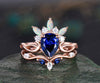 Vintage pear shaped blue sapphire engagement ring set art deco rose gold ring crown cluster opal ring women unique moissanite wedding ring