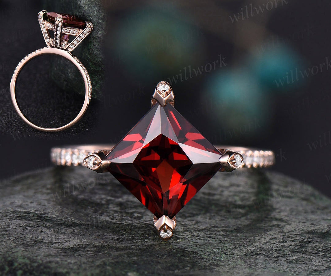 Princess cut red diamond ring Clearance