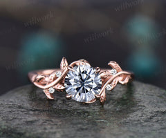 READY TO SHIP: Round Gray Moissanite Engagement Ring - 10k Rose Gold - Ring Size:5 US