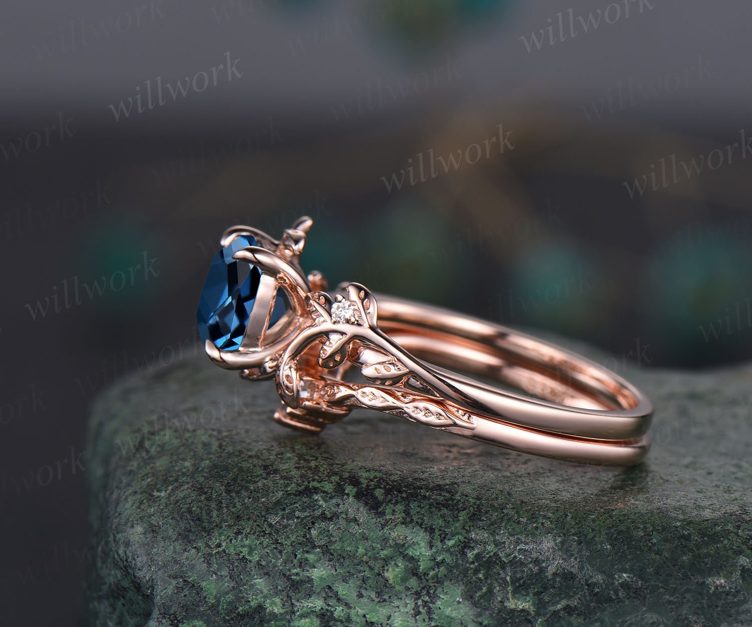 Vintage Kite Shaped London buy Blue Topaz Engagement Ring Art Deco London Blue Topaz Leaf Style Wedding Ring Rose Gold Blue Topaz Bridal Ring