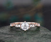 Round moissanite ring vintage dainty moissanite engagement ring rose gold unique 6 prong engagement ring 7 stone diamond wedding ring women