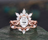 Vintage pear shaped moissanite engagement ring set art deco crown cluster rose gold ring women infinity diamond promise ring set her gift