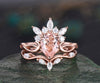 Morganite ring vintage pear shaped Morganite engagement ring set cluster rose gold ring marquise cut diamond promise  bridal ring set women