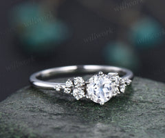 Round cut white sapphire ring vintage white sapphire engagement ring 14k white gold dainty snowdrift diamond ring women unique promise ring