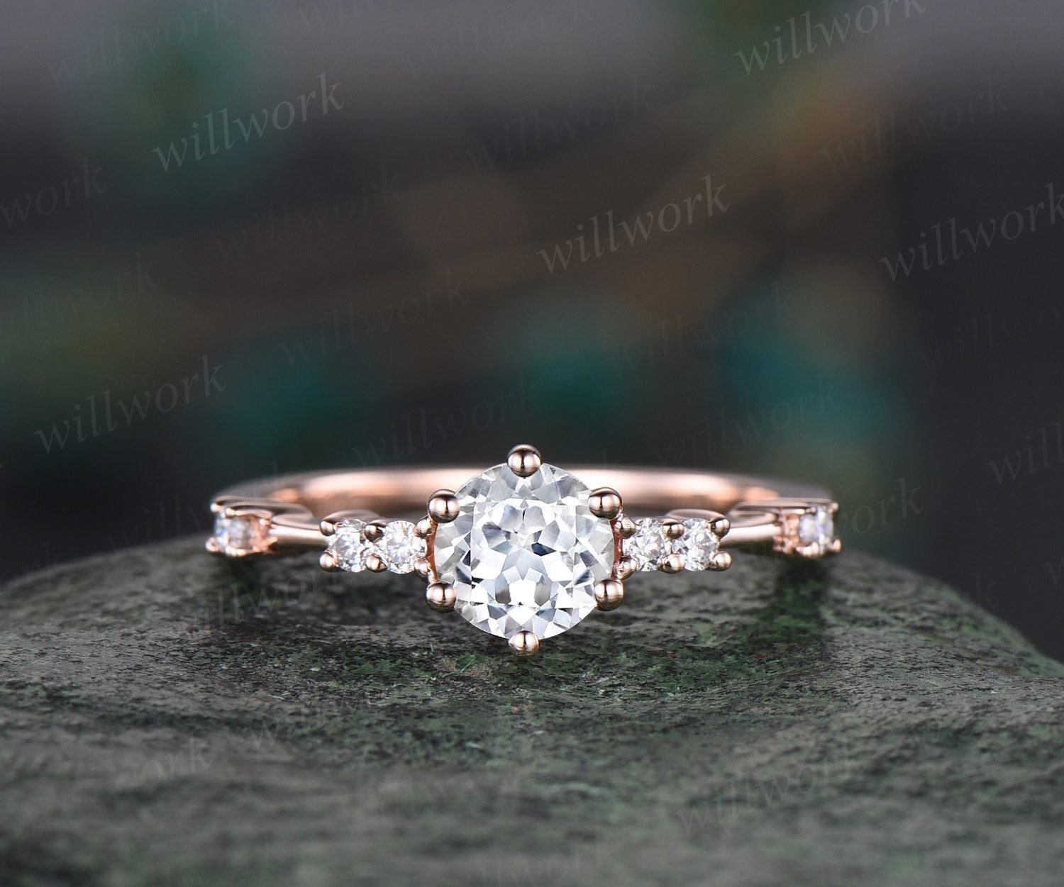 Lab-Created White Sapphire Three Stone Collar Engagement Ring in Sterling  Silver with 14K Rose Gold Plate | Zales Outlet