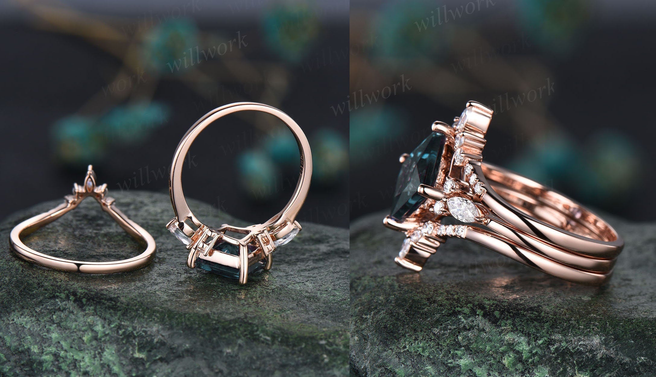 Crown Style Moissanite Bridal Ring Set