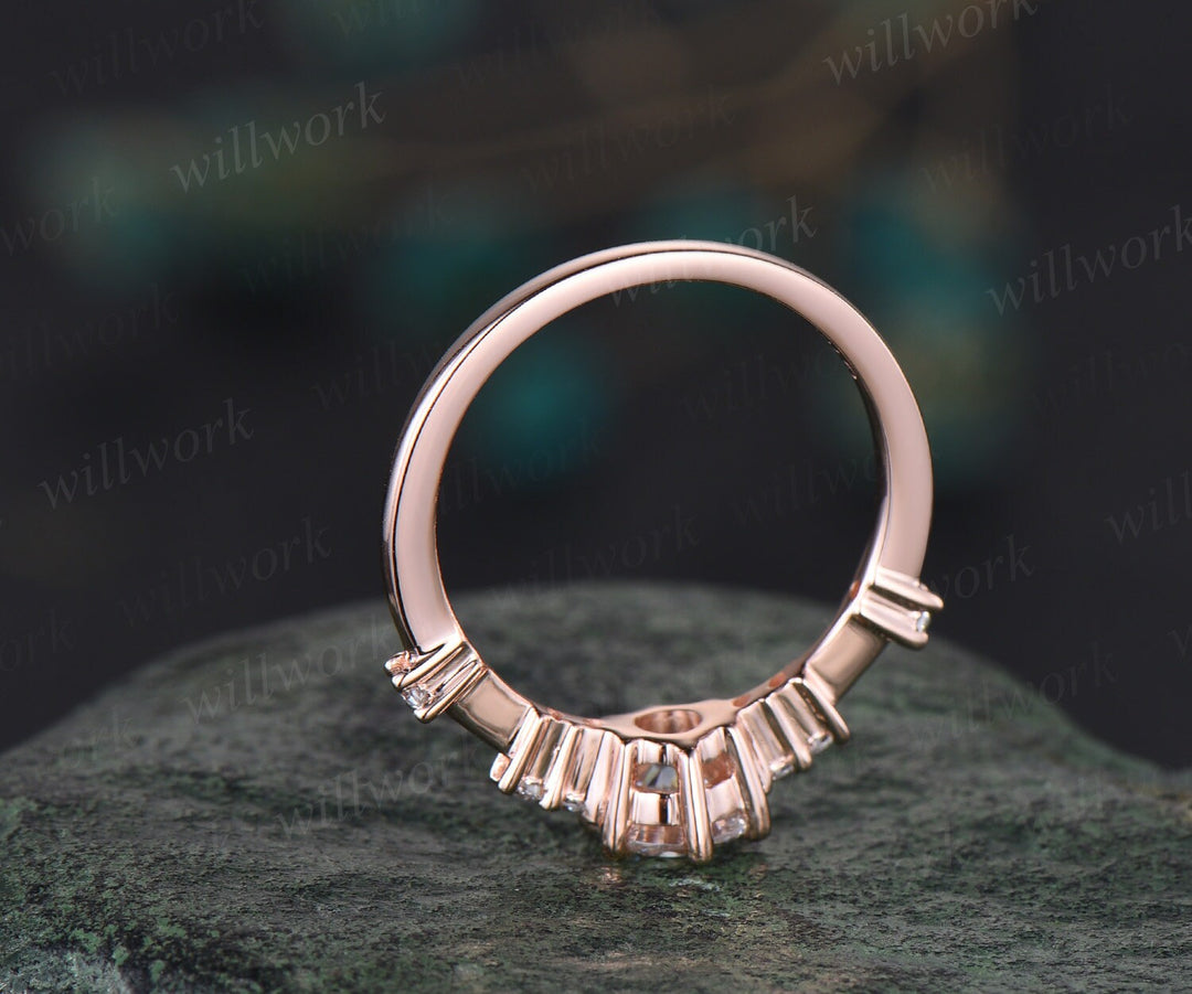 Round moissanite ring vintage dainty moissanite engagement ring rose gold unique 6 prong engagement ring 7 stone diamond wedding ring women