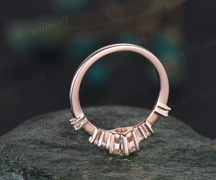 Round moissanite ring vintage dainty moissanite engagement ring rose gold unique 6 prong engagement ring 7 stone diamond wedding ring women