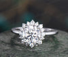 1ct moissanite ring vintage round moissanite engagement ring halo 14k white gold sunflower snowdrift diamond ring women unique promise ring