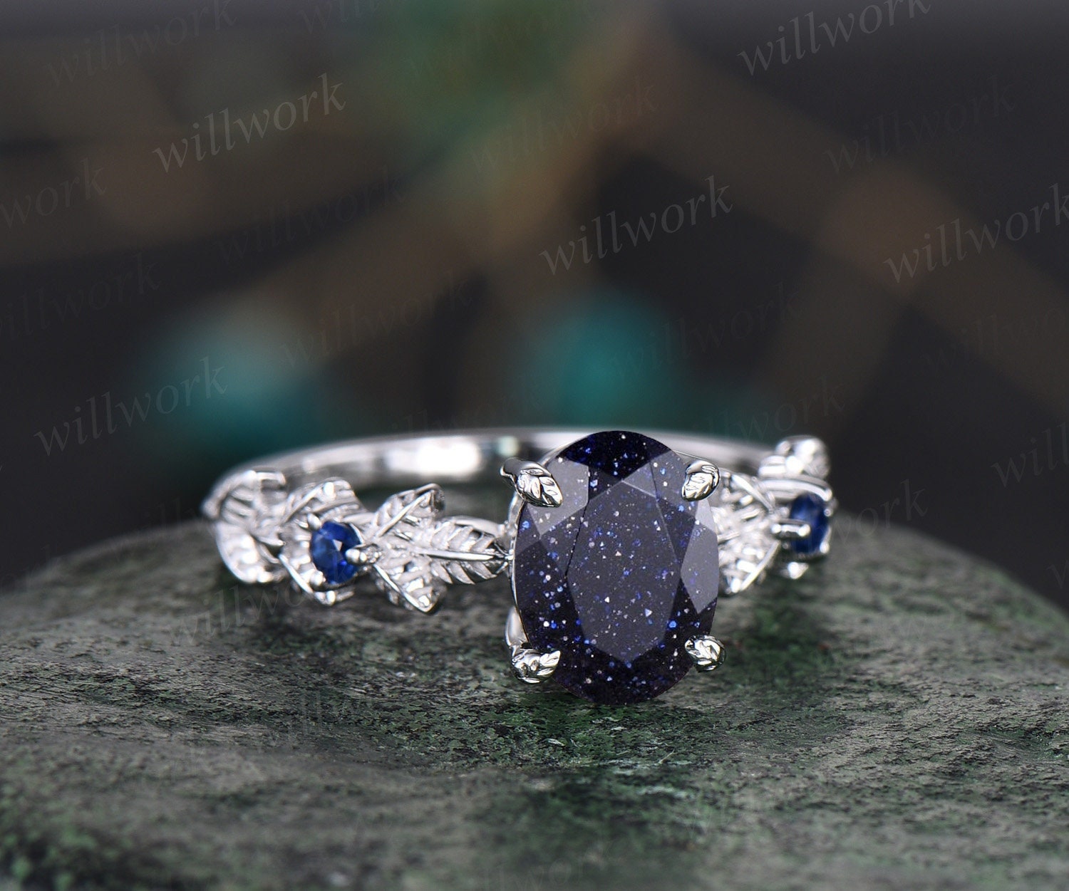 Blue goldstone sale engagement ring