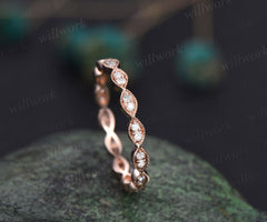 Milgrain diamond wedding band vintage art deco 14k rose gold marquise ring full eternity matching stacking anniversary ring band women gift