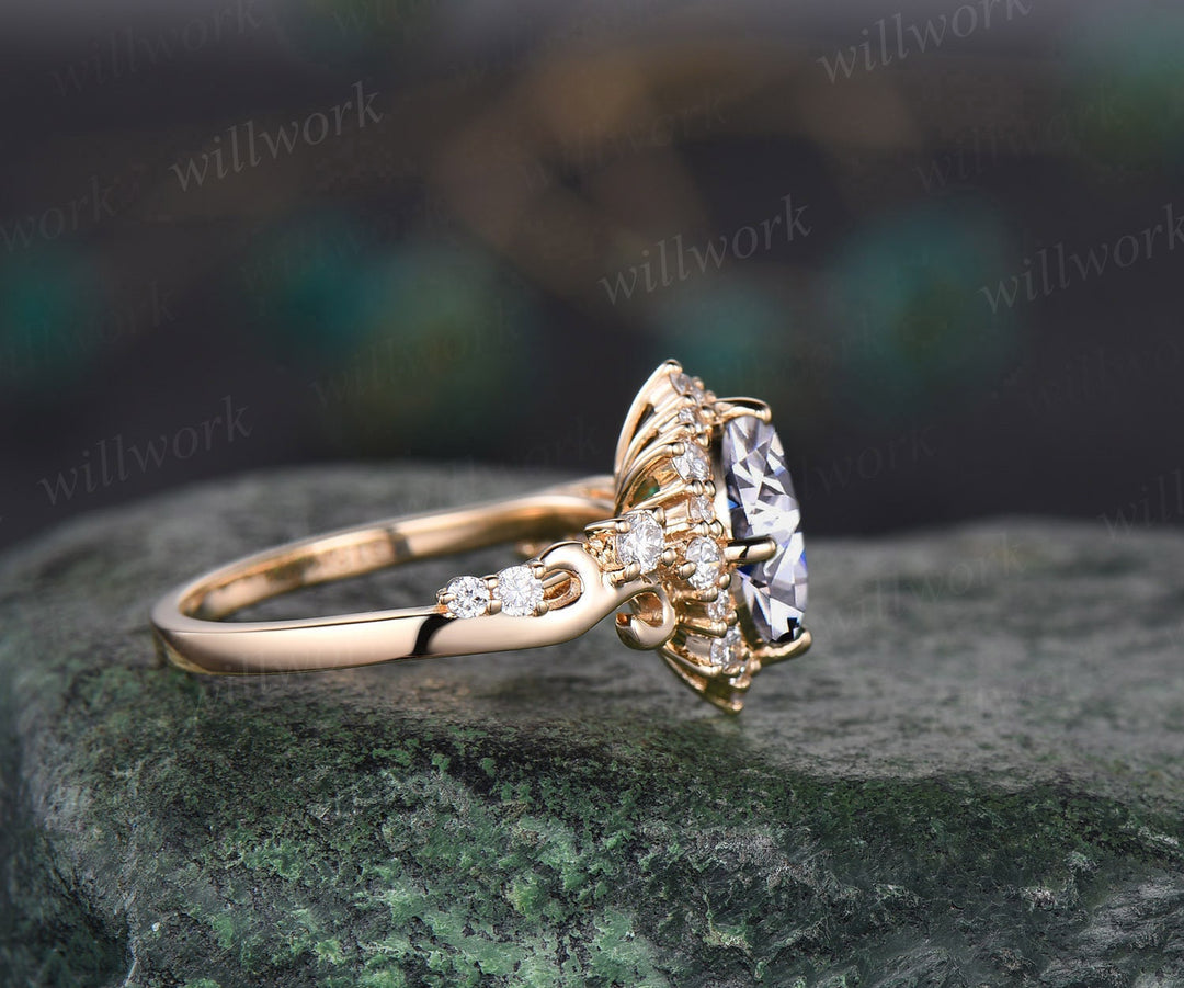 Vintage Pear Cut Moissanite Engagement Ring Set Yellow Gold Art Deco Diamond  Rings Unique Halo Bridal Set Antique Promise Anniversary Ring 