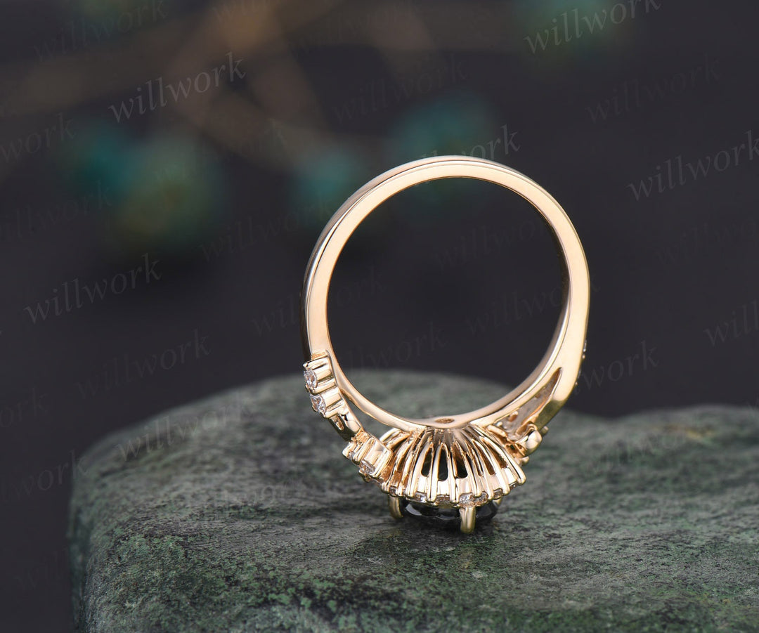 Vintage oval cut moissanite engagement ring women 14k yellow gold snowdrift halo diamond ring art deco cluster antique promise ring her gift