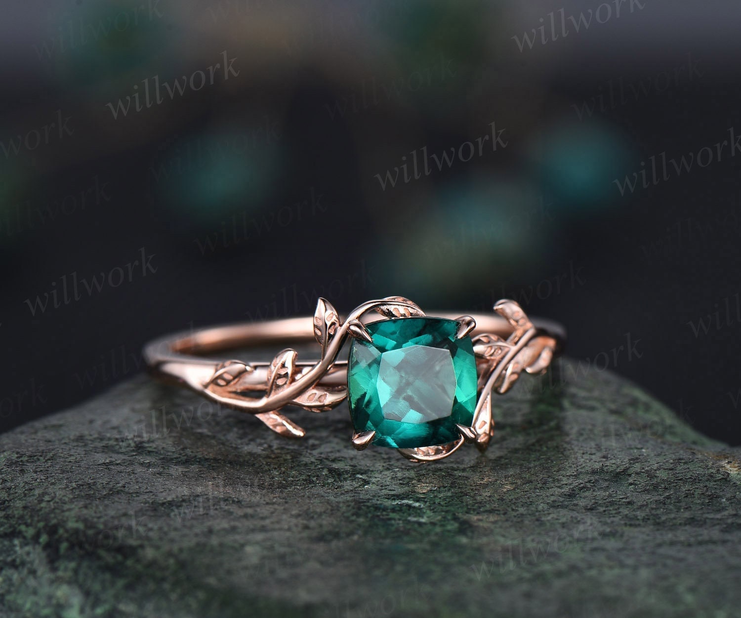 Cushion hot sale emerald ring