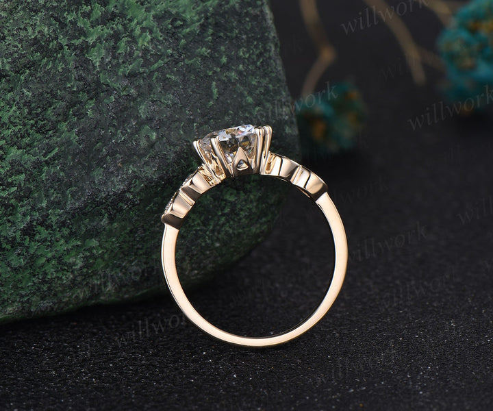 2ct round cut moissanite ring 6 prong moissanite engagement ring 14k yellow gold art deco five stone diamond ring women wedding promise ring