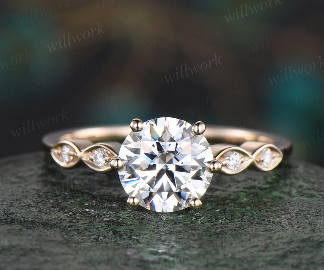 2ct round cut moissanite ring 6 prong moissanite engagement ring 14k yellow gold art deco five stone diamond ring women wedding promise ring