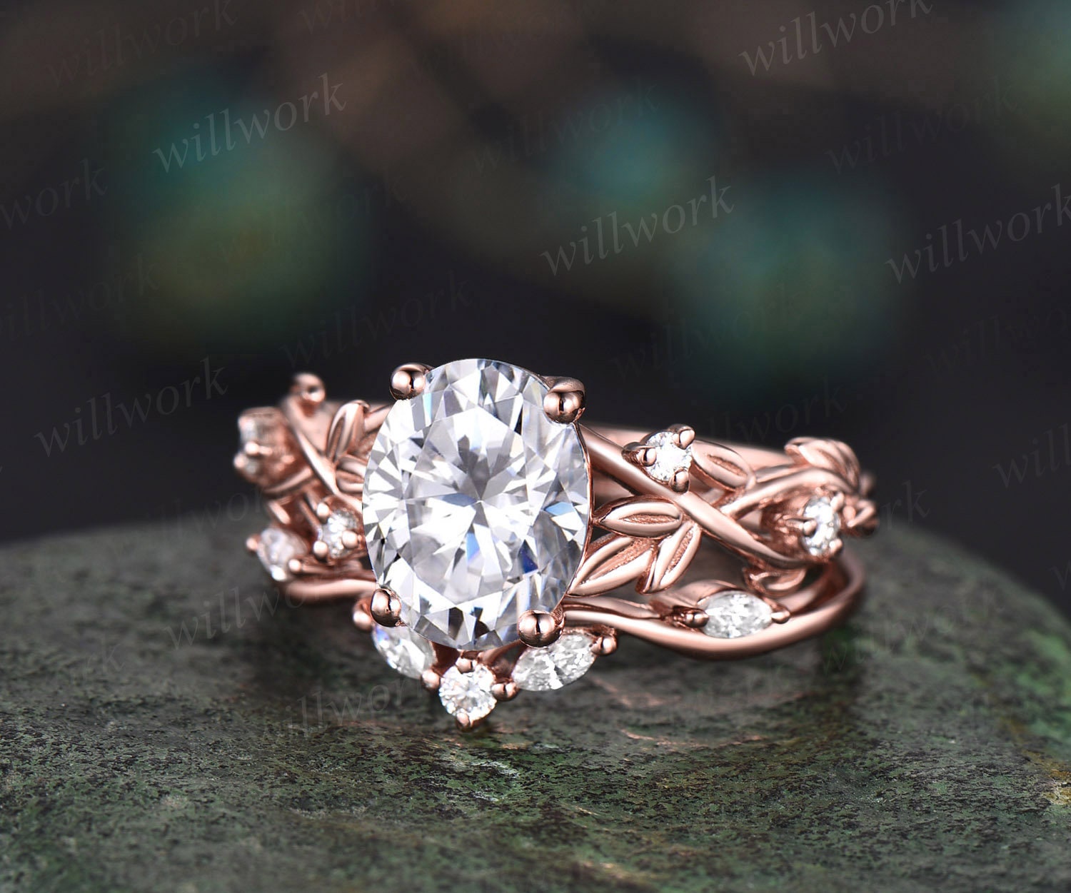 Oval Moissanite with .04 ct Side Diamond Flare Ring - Sarah O.