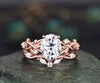 Leaf moissanite ring vintage oval moissanite engagement ring women twig Nature inspired rose gold ring branch diamond bridal ring set gift