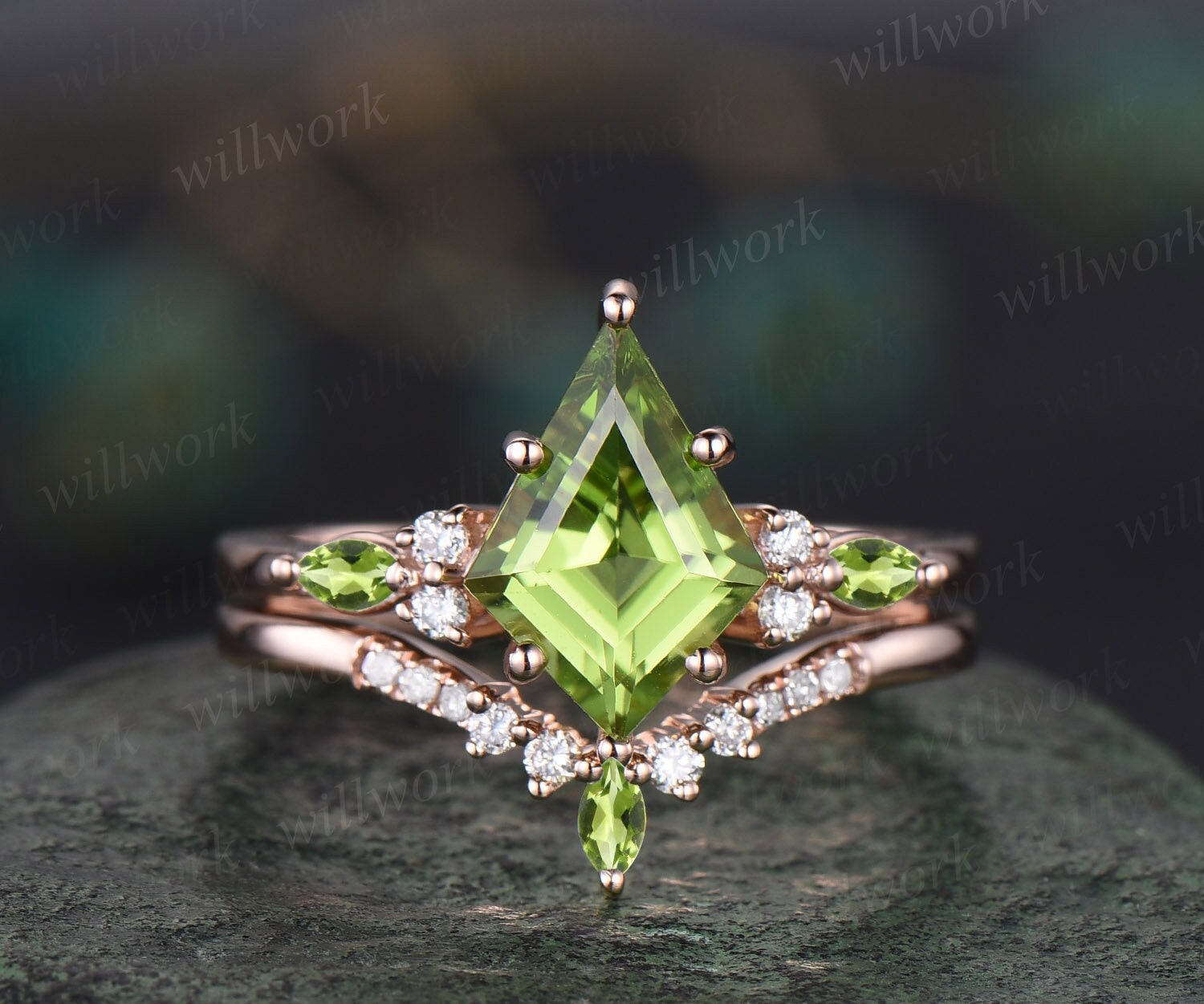 Emerald and sale peridot engagement ring