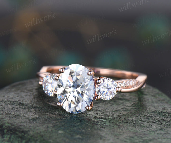 Vintage oval cut moissanite engagement ring solid 14k rose gold eternity twisted bridal wedding ring women unique promise ring her