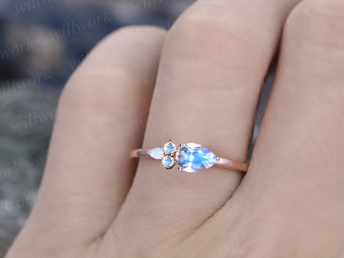 Pear Moonstone vintage shops promise ring, unique bridal ring, anniversary ring for her, dainty proposal ring, wedding ring gift for her