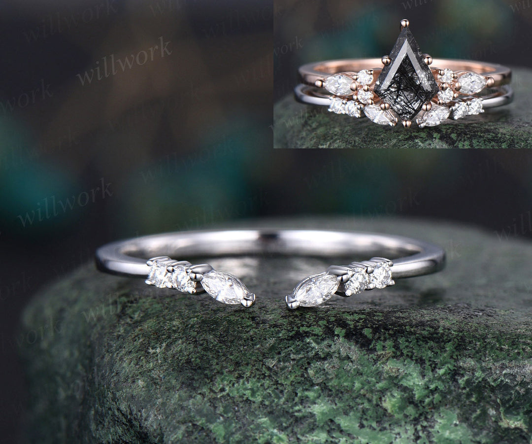 White Gold Stack Engagement Ring Wedding Band Open Gap Diamond