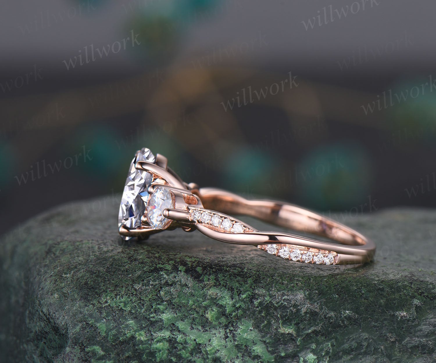 Vintage Moissanite Engagement Ring | Unique Rose Gold Wedding Ring | Moissanite Ring | Diamond Anniversary Gift | deals Promise Ring