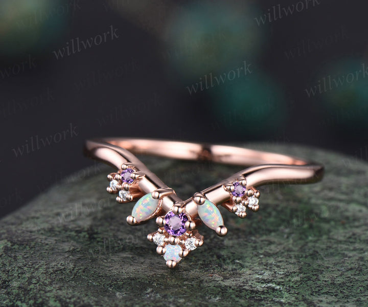 Vintage style 2ct oval Alexandrite engagement ring set rose gold three stone cluster moissanite wedding bridal ring set women fine jewelry