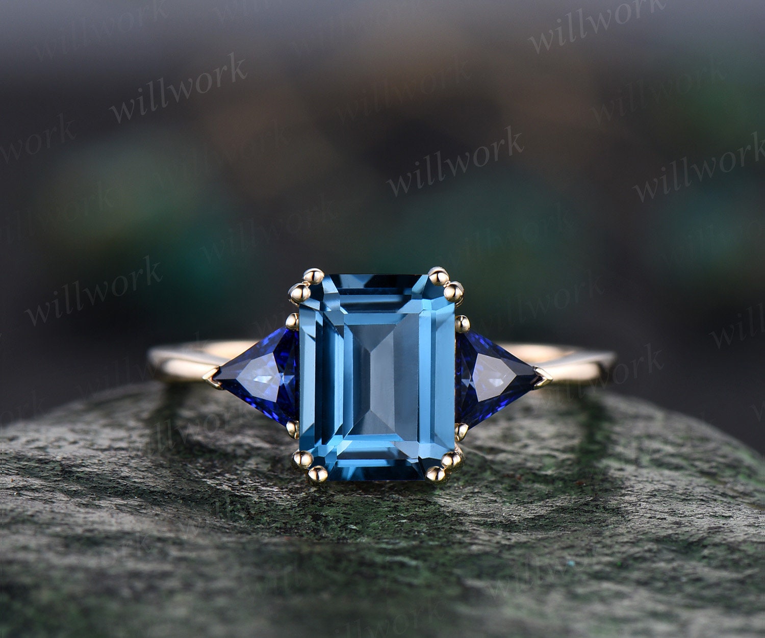 Unique London Blue Topaz Engagement Ring, 3 Carat Vintage Wedding Ring,  Round Cut Topaz Birthstone Ring, Rose Gold Three Stone Promise Ring - Etsy