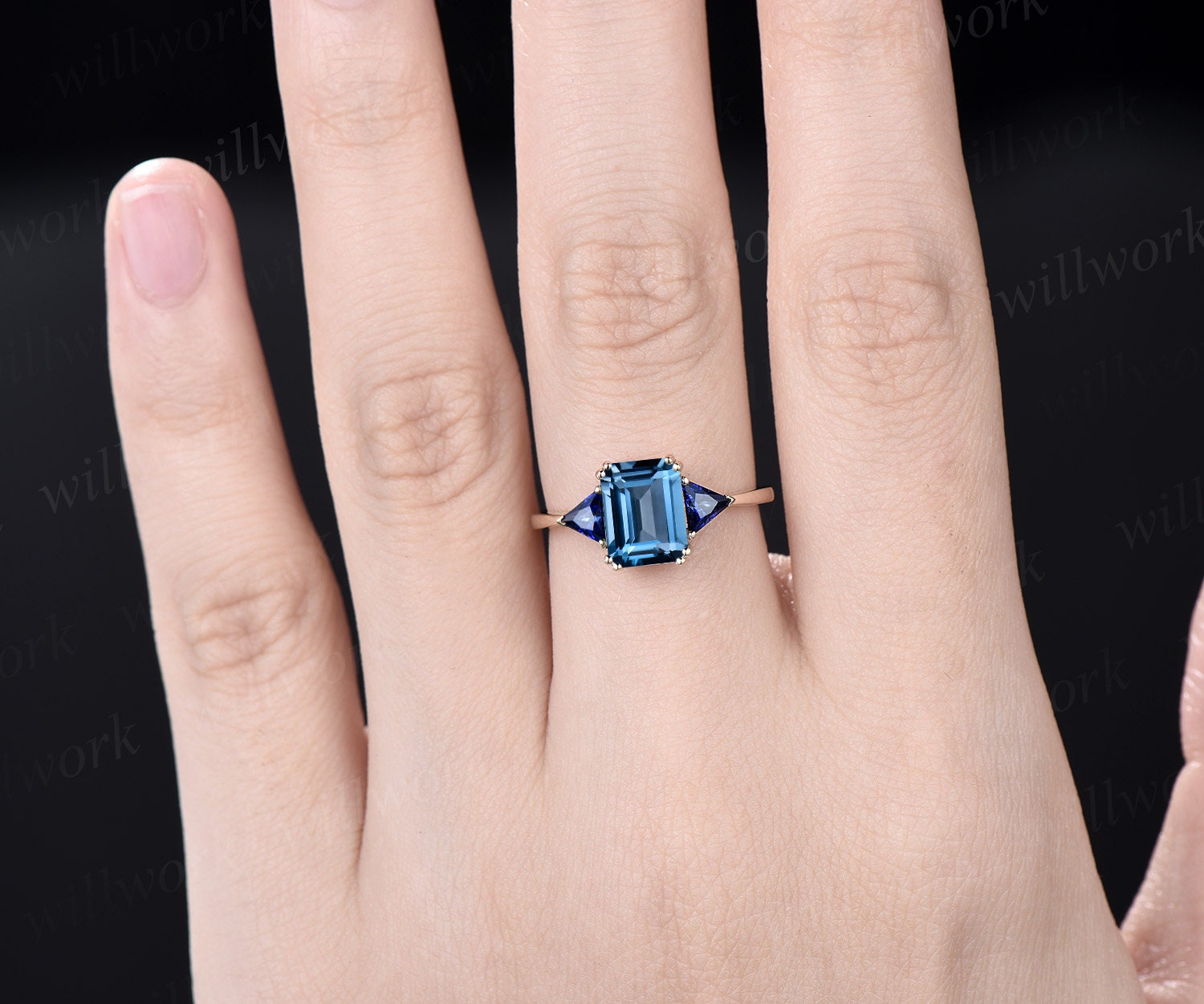 London blue topaz ring promise ring emerald cut blue offers gemstone sterling silver