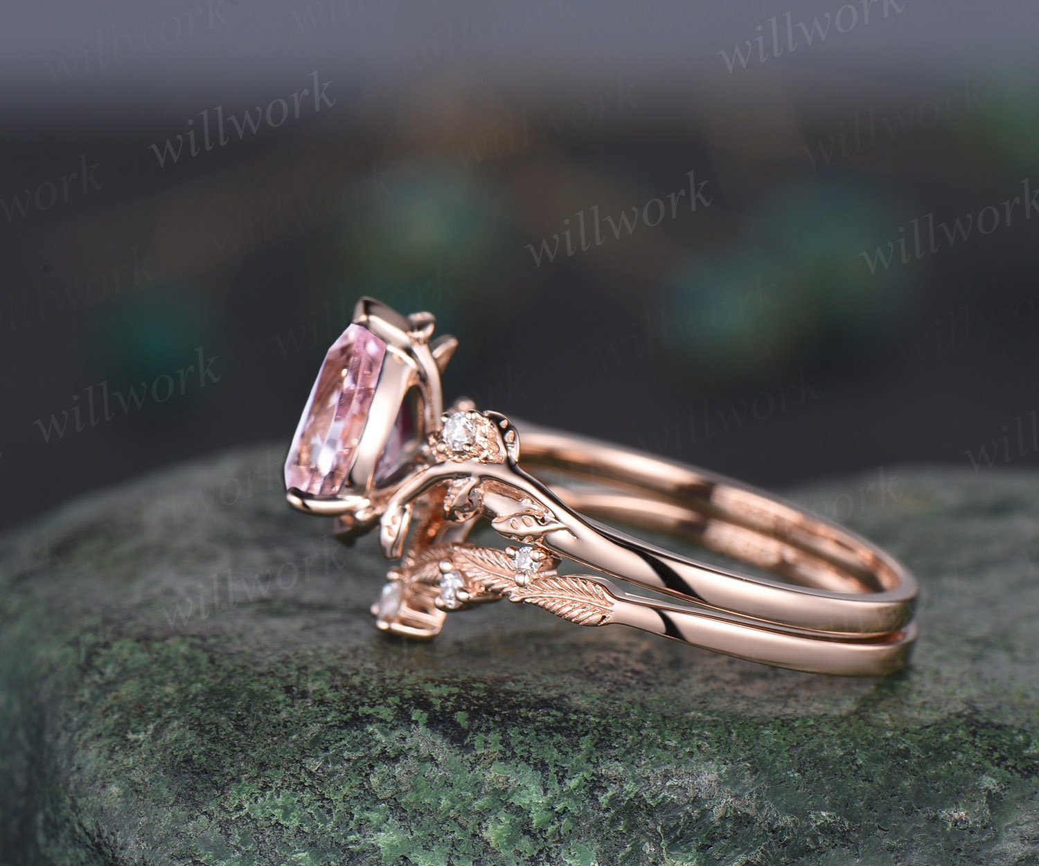 Morganite engagement ring, simple engagement cheapest ring, unique Solid 14K Rose Gold Vintage Moissanite Wedding Bridal Ring Promise Ring