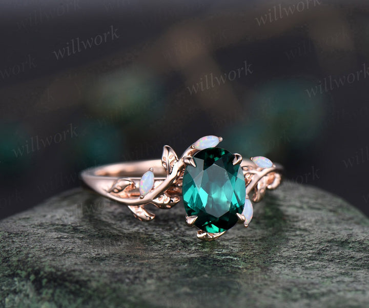 Oval emerald ring vintage leaf marquise opal ring women five stone uni ...